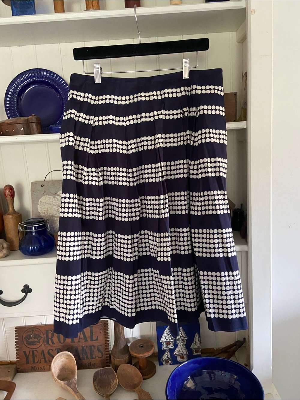 Talbots Navy and White Dot-Striped Skater Skirt